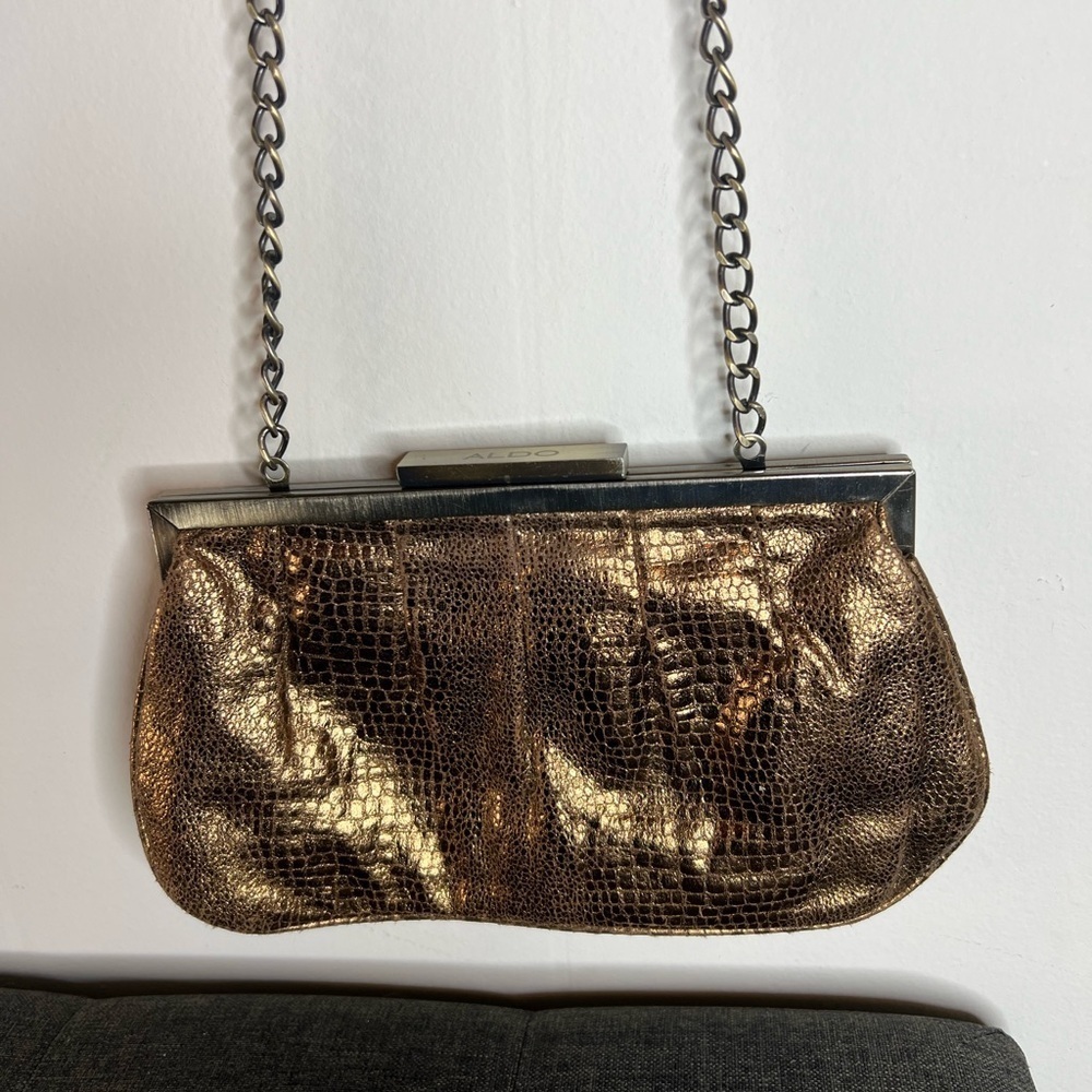 Aldo Metallic Gold Clutch with Chain Strap - Picture 2 of 6